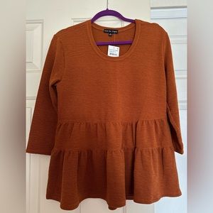 Nordstrom Rack Kim & Cami long sleeve peplum blouse in rust